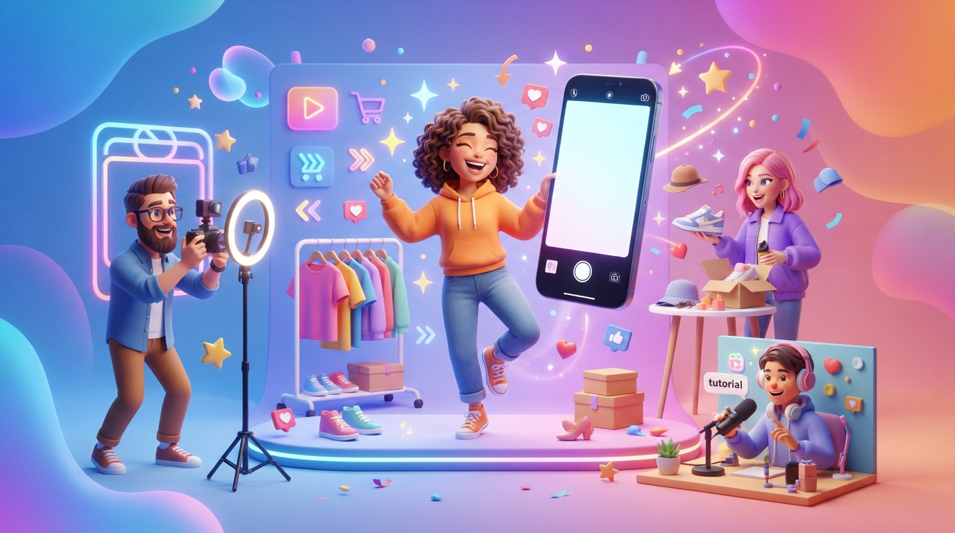 An ecommerce store owner filming a product video for Instagram Reels using a smartphone and ring light.