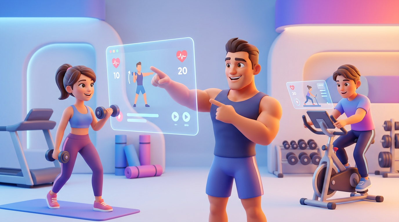 AI-generated video content promoting a modern fitness gym with a diverse group of people exercising