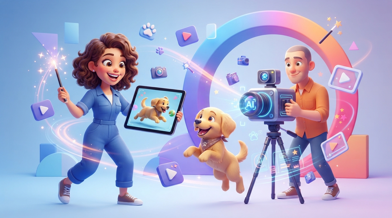 An automated social media content dashboard displaying AI-generated short-form videos for a premium pet brand.