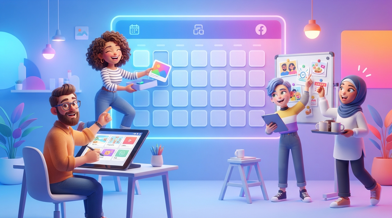 A digital content calendar for Facebook showing 30 days of scheduled video posts.